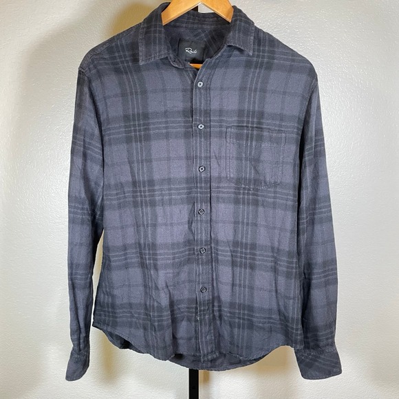 Rails Lennox Men's Flannel Shirt Charcoal‎ Black Plaid Long Sleeve Button Up Sm - Picture 1 of 4